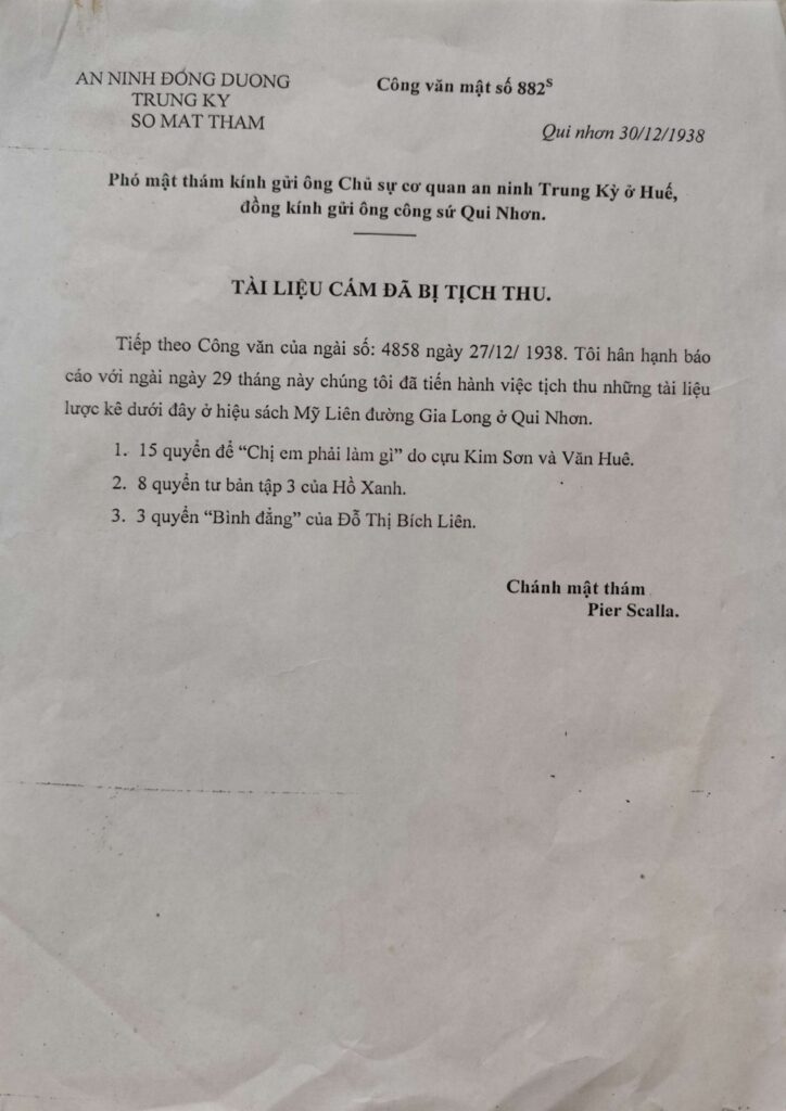 Báo cáo của Sở Mật thám Pháp ngày 30121938 về các tài liệu cấm đã bị tịch thu